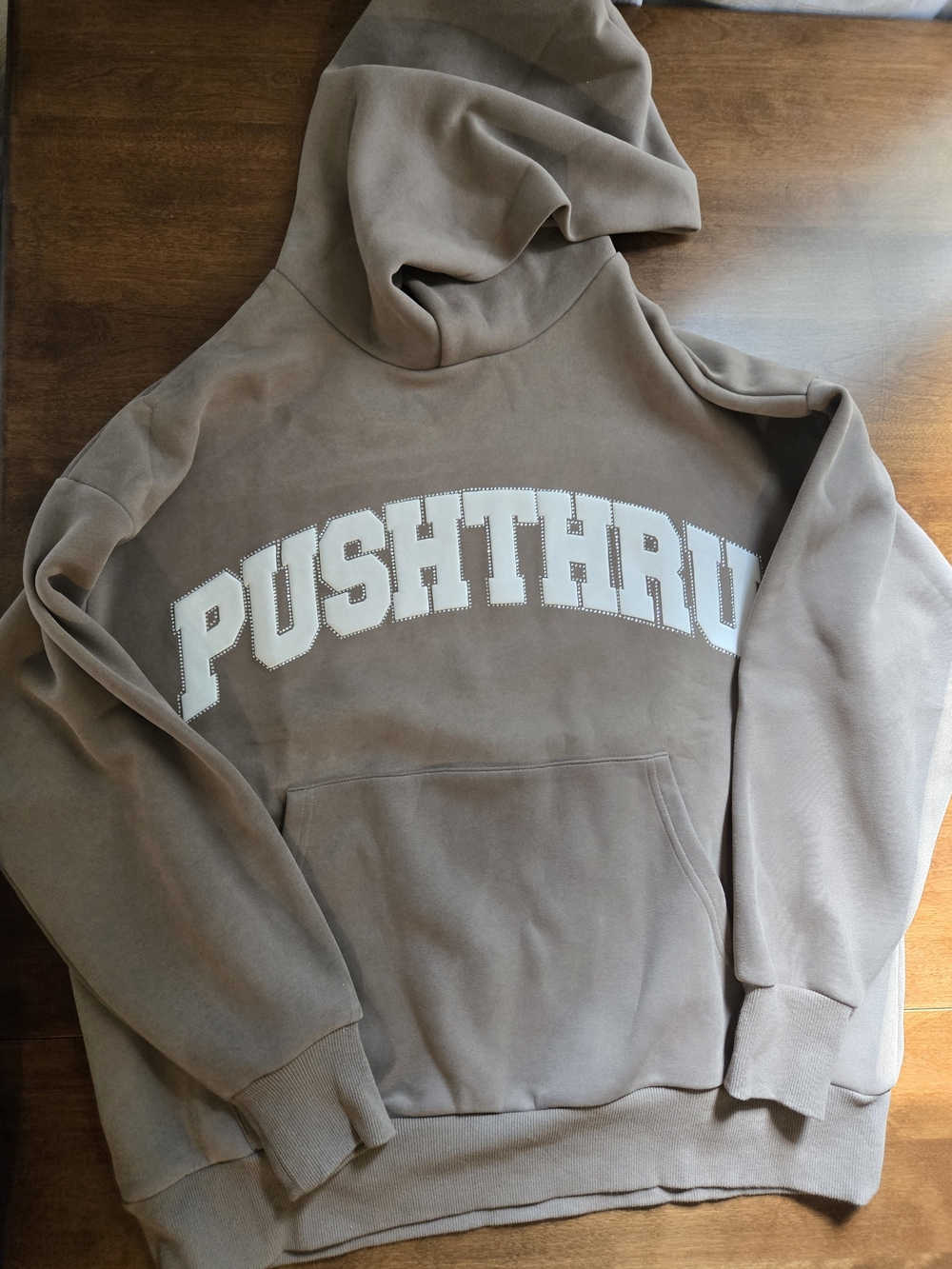 PUSHTHRU Oversized Hoodie Sweatshirt Taupe Brown Medium
Size: Medium